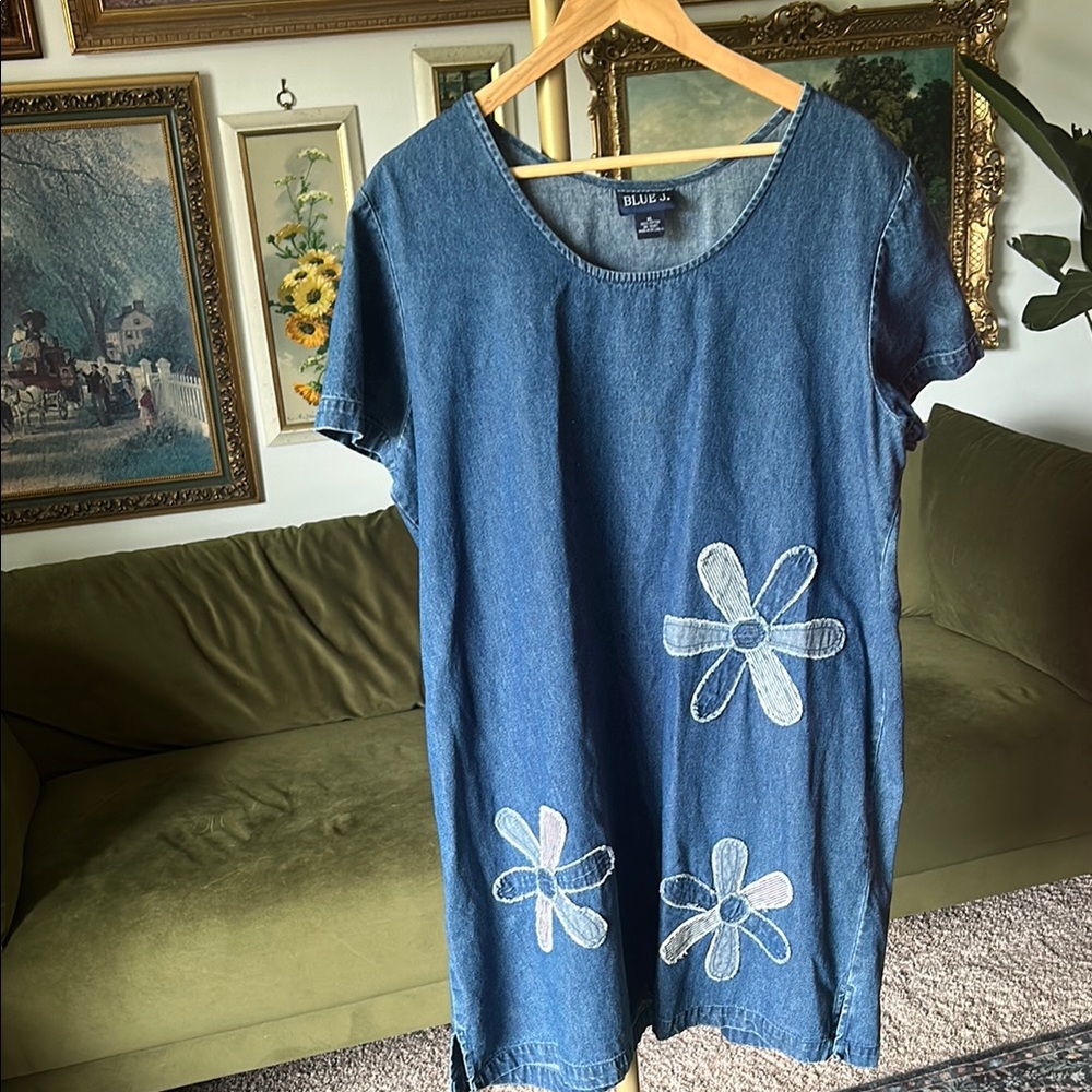 Blue J. Vintage Denim Mini Dress with Floral Accents